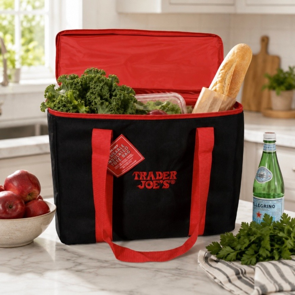 New Design Trader Joe's Insulated Tote Bag Black Red Cooler 5.3 Gallon